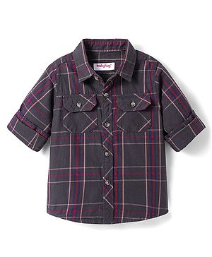 Babyhug Cotton Woven Full Sleeves Check Shirt - Grey