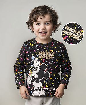 Babyhug Disney Single Jersey Knit Full Sleeves T-Shirt With Mickey Mouse Graphics - Black