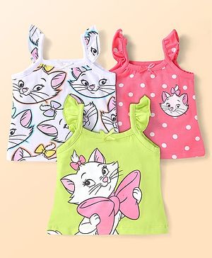 Babyhug Disney Interlock Knit Frill Sleeves Slips With Marie Graphics Pack Of 3 - White Pink