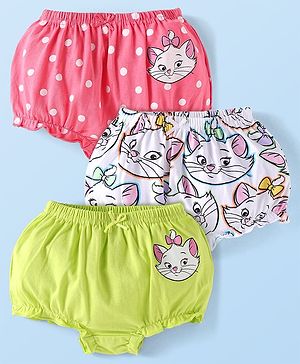 Babyhug Disney Cotton Knit Bloomers with Aristocats Marie Graphics Pack of 3 - Pink White & Light Green