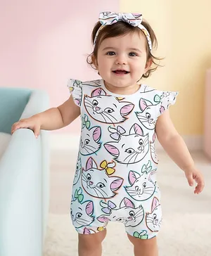 Babyhug Disney Interlock Knit Frill
                              Sleeves Romper With Aristocats Marie
                              Graphics & Headband - White