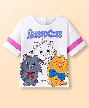 Babyhug Disney Single Jersey Knit Half Drop Shoulder Sleeves Oversized T-Shirt with Aristocats Marie Graphics - White