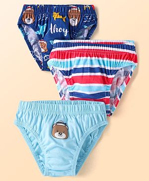 Babyhug Single Jersey Anti-Bacterial Briefs with Stripes & Placement Print Pack of 3 - Light Blue & Navy Blue Babyhug Single Jersey Anti-Bacterial Briefs with Stripes & Placement Print Pack of 3 - Light Blue & Navy Blue
