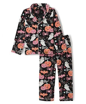 Funkrafts Premium Cotton Full Sleeves Halloween Printed Tee & Pyjama Set - Black