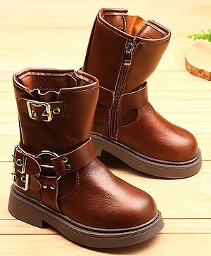 KIDLINGSS Double Buckle Zip Up Winter Boots - Brown