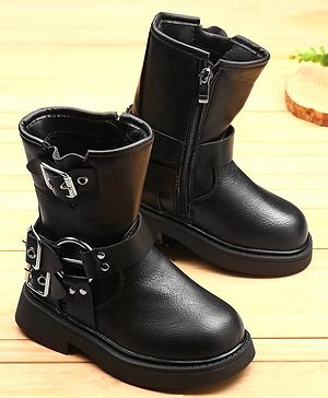 KIDLINGSS Double Buckle Zip Up Winter Boots - Black