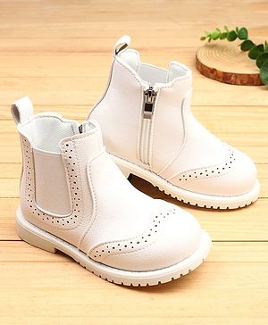 KIDLINGSS Self Design Zip Up Ankle Length Winter Boots - White