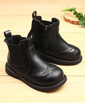 KIDLINGSS Self Design Zip Up Ankle Length Winter Boots - Black