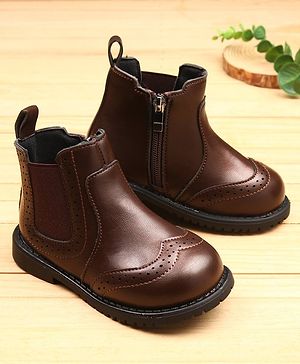 KIDLINGSS Self Design Zip Up Ankle Length Winter Boots - Brown