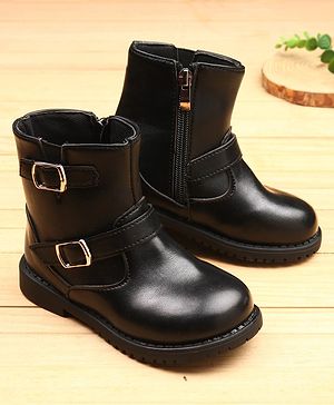 KIDLINGSS Buckle Applique Zip Up Ankle Length Winter Boots - Black