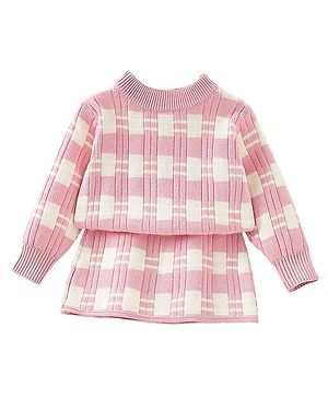 Little Surprise Box Cotton Full Sleeves Self Designed Winter Wear Set - Pink