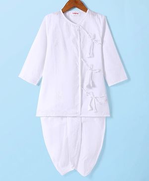 Babyhug Cotton Woven Full Sleeves Embroidered Angarakha Kurta Dhoti Set - White