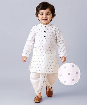 Babyhug Cotton Full Sleeves Embroidered Dhoti Kurta Set - White
