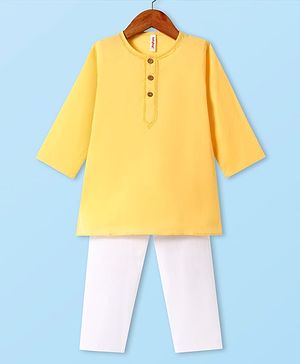 Babyhug Cotton Woven Cambric Embroidered Full Sleeves Kurta Pyjama Set - Yellow
