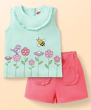 Babyhug Single Jersey Knit Sleeveless Floral Printed Top & Short - Pink