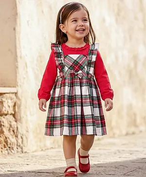 Babyhug Cotton Woven Checkered
                                  Frock With Full Sleeves Solid Colour
                                  Inner Tee - Green & Red