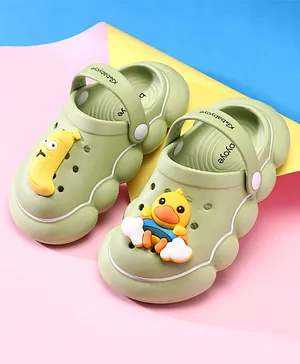 Babyoye Clogs with Backstrap Closure &
                      Duck Applique - Olive Green
