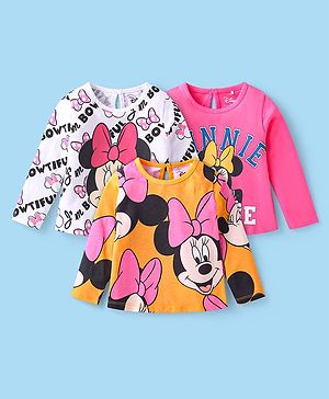 Babyhug Disney Single Jersey Knit Full Sleeves T-Shirts with Minnie Mouse Graphics Pack of 3 - Pink Yellow & White