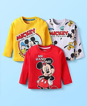 Babyhug Disney Single Jersey Knit Full Sleeves T-Shirts With Mickey Mouse Graphics Pack of 3 - Red Orange & White