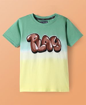Pine Kids Cotton Knit Half Sleeves T-Shirt with Text Print - Green & Yellow