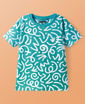 Pine Kids Cotton Knit Half Sleeves T-Shirt with Abstract Print - White