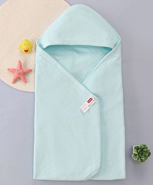 Babyhug Terry Knit Solid Hooded Towel Wrapper L 76 x B 76 cm - Light Blue
