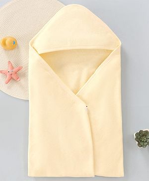 Babyhug Cotton Knit Solid Hooded Wrapper L 76 x B 76 cm - Cream