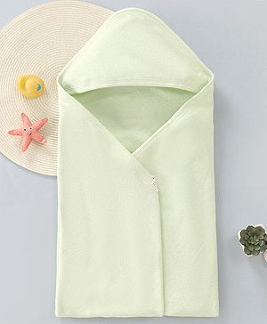 Babyhug Cotton Knit Solid Hooded Wrapper L 76 x B 76 cm - Light Green