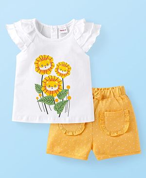 Babyhug Single Jersey Knit Frill Sleeves Floral Printed Top & Shorts Set - White & Yellow Babyhug Single Jersey Knit Frill Sleeves Floral Printed Top & Shorts Set - White & Yellow