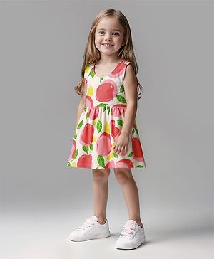 Bonfino 100% Cotton Knit Sleeveless Apple Printed Dress - White