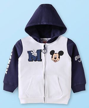 Babyhug Disney Terry Knit Full Sleeves Mickey Mouse Printed Hooded Sweatjacket with Kangaroo Pockets - Navy Blue