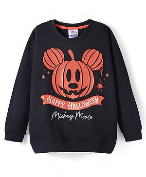 Pine Kids Disney Terry Knit Full Drop Shoulder Sleeves Oversized Sweatshirt with Mickey Mouse Print - Black
