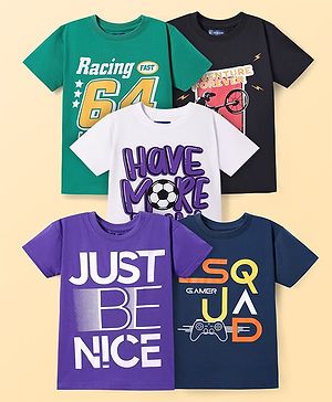 Pine Kids Cotton Knit Half Sleeves T-Shirt with Text Print Pack of 5 - Multicolor