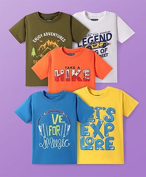 Pine Kids Cotton Knit Half Sleeves T-Shirts with Text Print Pack of 5 - Multicolor