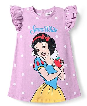 Babyhug Disney Single Jersey Knit Frill Sleeves Nighty With Snow White Graphics - Lilac