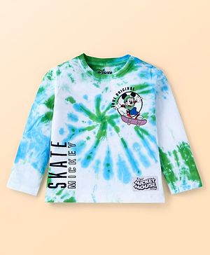 Babyhug Disney Single Jersey Full Sleeves T-Shirt Front & Back Mickey & Friends Graphic With Badge Detailing - Light Blue