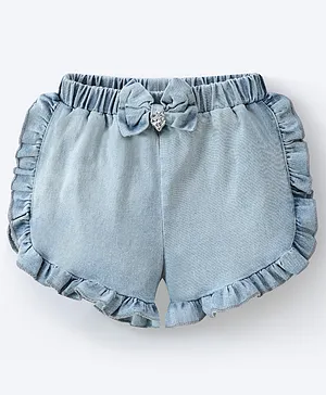 Mark & Mia Denim Shorts With
                              Frill Detailing & Bow Applique - Light
                              Blue