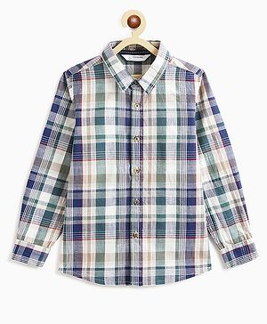 Campana 100% Cotton Full Sleeves Plaid Check Shirt - Navy Blue & Green