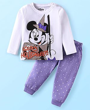 Babyhug Disney Single Jersey Knit Full Sleeves Night Suit with Mickey Mouse Print - Lilac