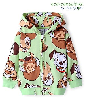 Babyhug Disney Terry Knit Full Sleeves Hooded Sweatjacket with Lion King Print - Light Green