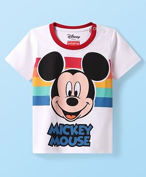 Babyhug Disney Single Jersey Half Sleeves T-Shirt With Mickey Mouse Graphics - White