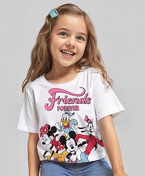 Babyhug Disney Single Jersey Knit Half Drop Shoulder Sleeves Oversized T-Shirt With Minnie Mouse Graphics - White
