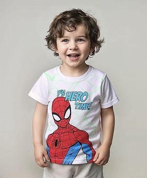 Babyhug Marvel Single Jersey Knit Half Sleeves T-Shirt With Spider-Man Graphics - White