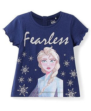 Babyhug Disney Single Jersey Knit Half Sleeves T-Shirt With Elsa Graphics - Navy Blue