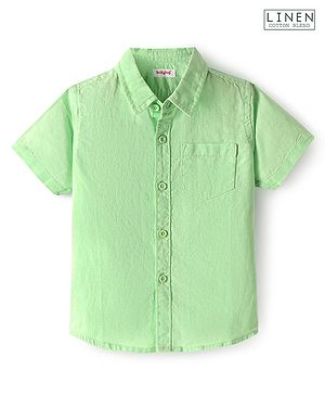 Babyhug Linen Woven Half Sleeves Solid Color Shirt - Light Green