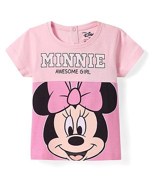Babyhug Disney Single Jersey Knit Half Sleeves Cut & Sew T-Shirt with Minnie Mouse Graphics - Pink