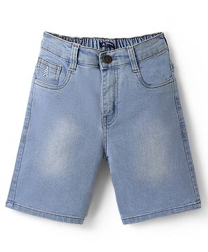 Pine Kids Woven Above Knee Length Washed Denim Shorts - Blue