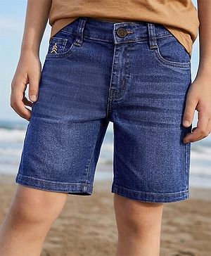 Pine Kids Above Knee Length Washed Denim Shorts - Navy Blue