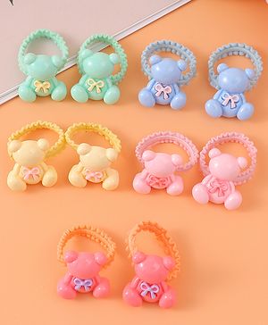 Babyhug Hair Rubber Bands with Teddy Applique Pack of 10 - Multicolor