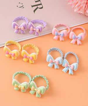 Babyhug Hair Rubber Bands With Bow Applique Pack of 10 - Multicolour